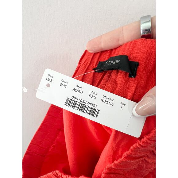 NEW J.Crew Red Orange Linen Pencil Skirt Large Pull On Lined Mini Skirt Summer - Picture 5 of 7